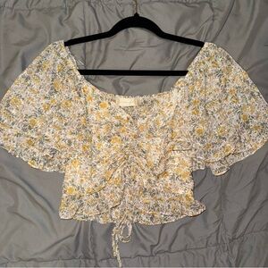 Altar'd State Yellow and White Floral Blouse